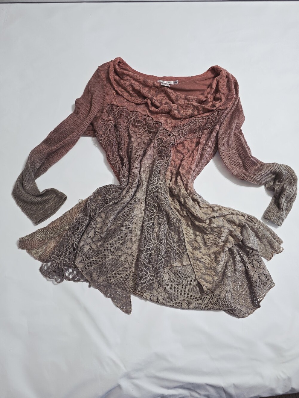 Feratelli Lace & Knit Flowy Long Sleeve Top